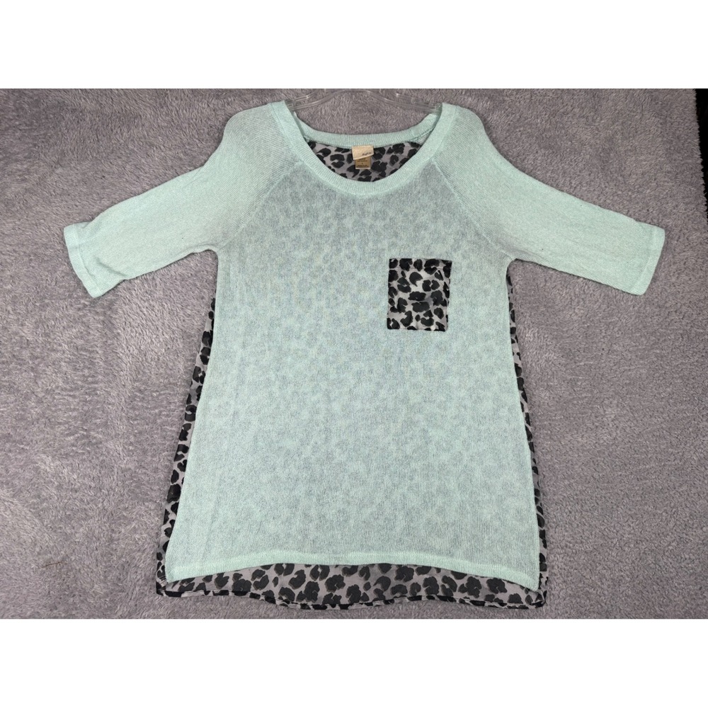 Daytrip Top Womens Large Mint Green Excellent Leopard Print Mixed Media Knit Y2K